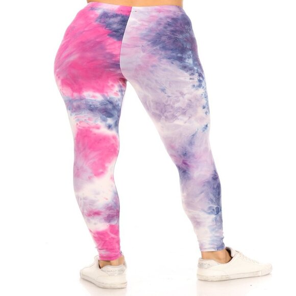 Womens Buttery Soft Tie dye print High rise Fitted leggings Size S-L Navy & Pink - Picture 3 of 5